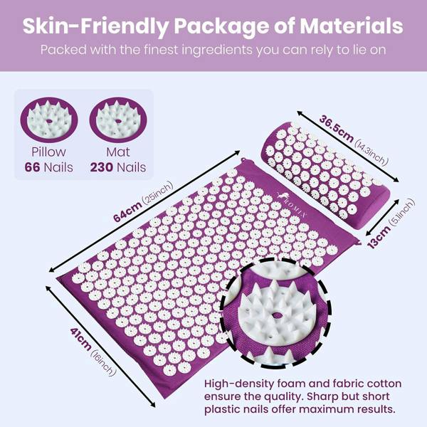 ROMIX Acupressure Mat and Pillow Set with Carry Bag, Spike Massage Mat for Back, Neck and Feet Relaxation