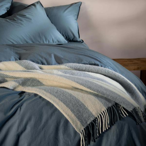Soak&Sleep Mediterranean Blue Brushed Wool Stripe Throw