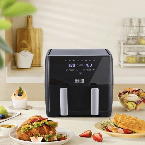 8L Black Touch Screen Air Fryer with Dual Basket Air Fryers Living and Home