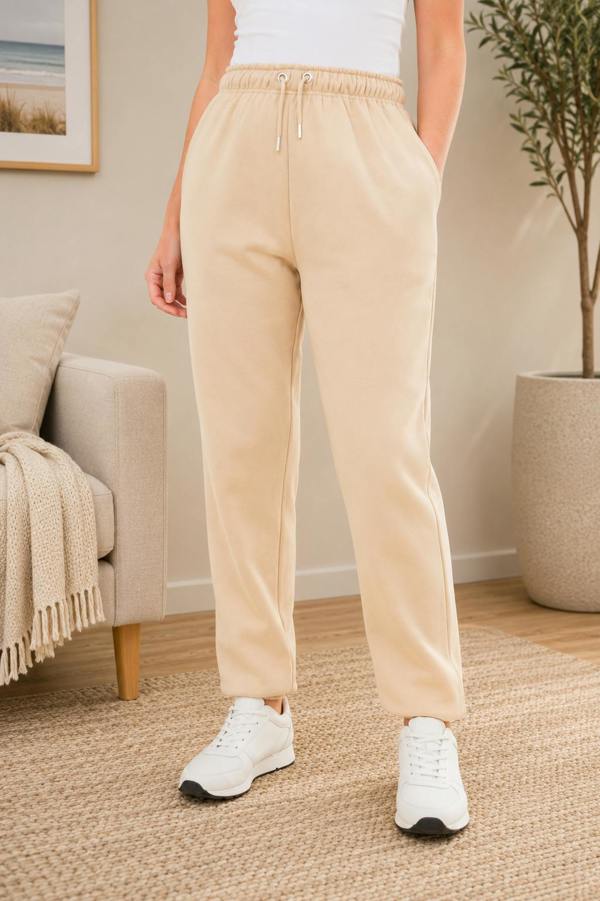 Smart Living Basic Womens Cuffed Hem Jogger - Stone