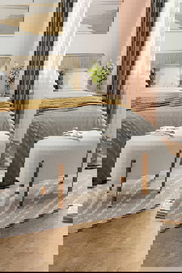 Living and Home Beige Polar Fleece Oval Shaped Bench Entryway Shoe Changing Stool