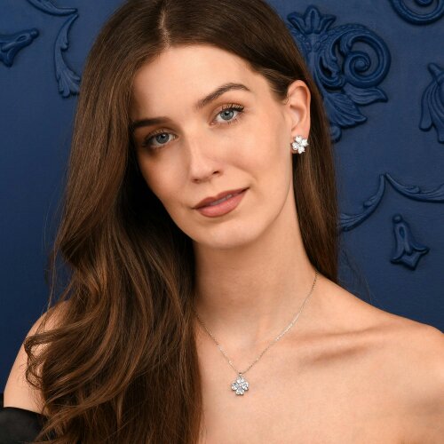 Zavana Silver Large Clover Stud Earrings With Heart Shaped CZ Stones