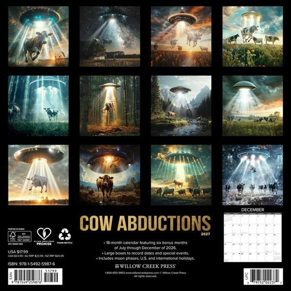Cow Abductions Calendar 2027, Wall Calendars, Month To View, Animals, Gift