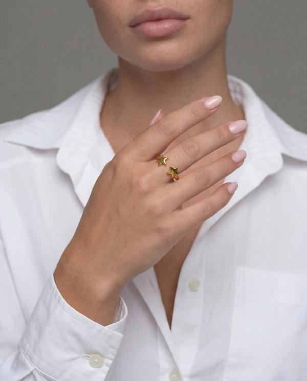 Elk & Bloom Double Star Dainty 14K Gold Ring
