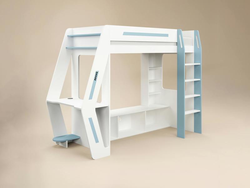 Recoil Alister Gaming High Sleeper with Desk & TV Stand White & Blue