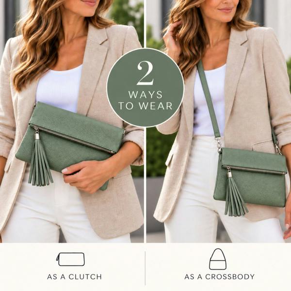 Love EMVY Italian Leather Foldover Clutch & Crossbody Bag