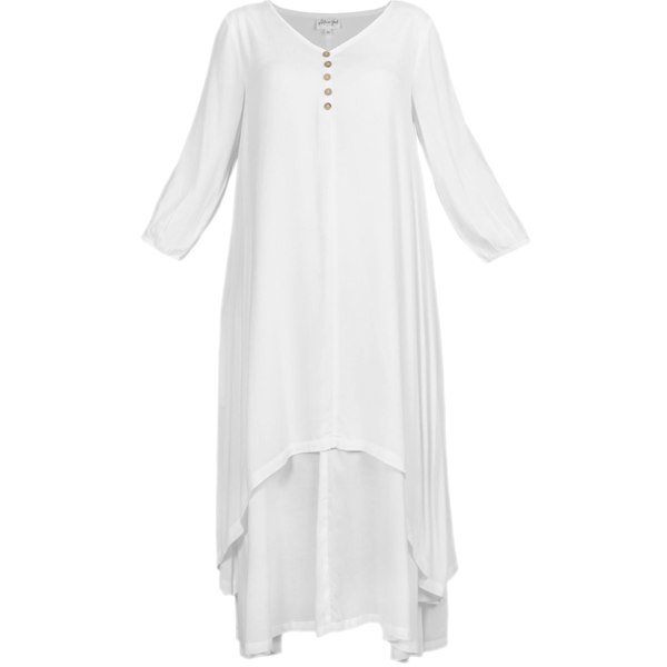 Antonia York White Layered Dress | Chelsea Loose Fitting Dress with Front Button Detail