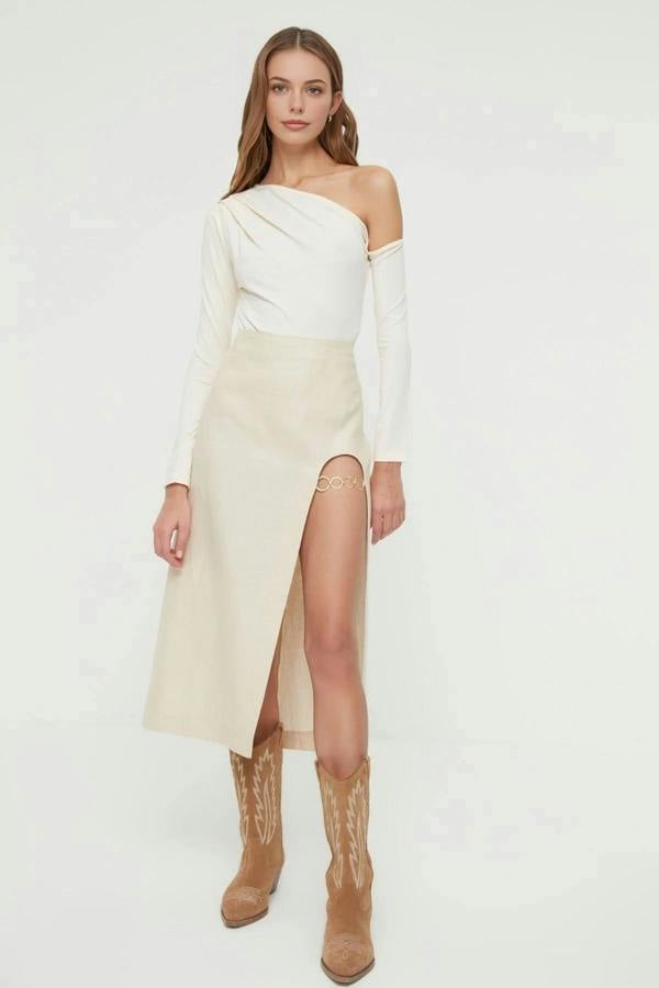 WOVCOR Asymmetrical Collar Long Sleeve Knit Bodysuit