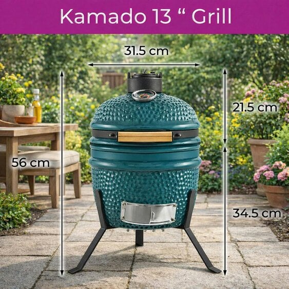 Neo Teal Blue Kamado 13" Ceramic Mini BBQ Grill