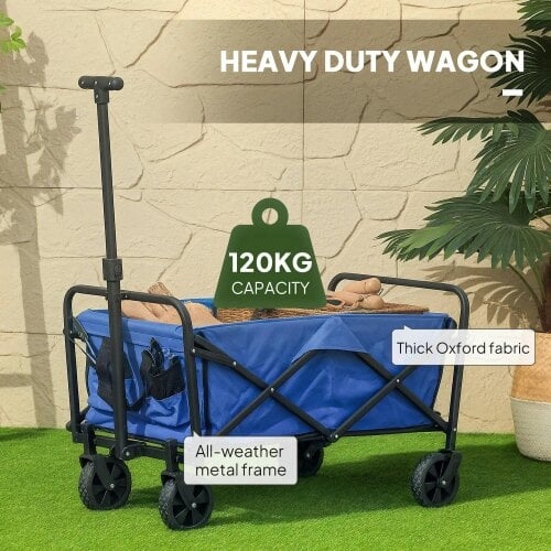 Bobobiy 62L Festival Trolley on Wheels, 120kg Heavy Duty Collapsible Folding Wagon with Adjustable Handle and Carrying Bag for Beach, Blue