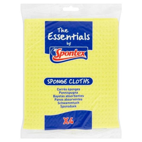 Spontex Essentials Sponge Cleaning Cloths (Pack of 4) - Yellow - 