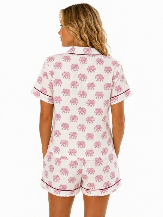 Soul Of Sita Short Sleeve Pink Woodblock Elephant print pyjamas - Adult