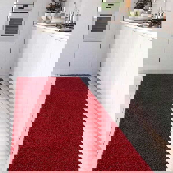 Shaggy Rug Plain Red non-shedding easy to clean