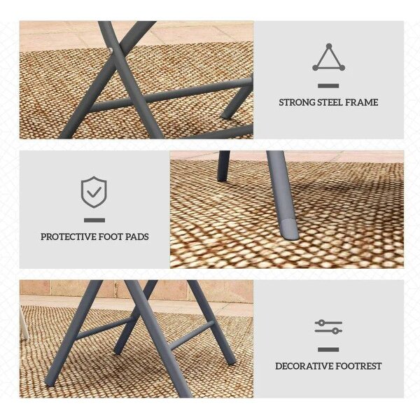 3 Pieces Outdoor Bistro Set, Glass Top Outdoor Table and 2 Folding Chairs with Protecting Feet, Grey