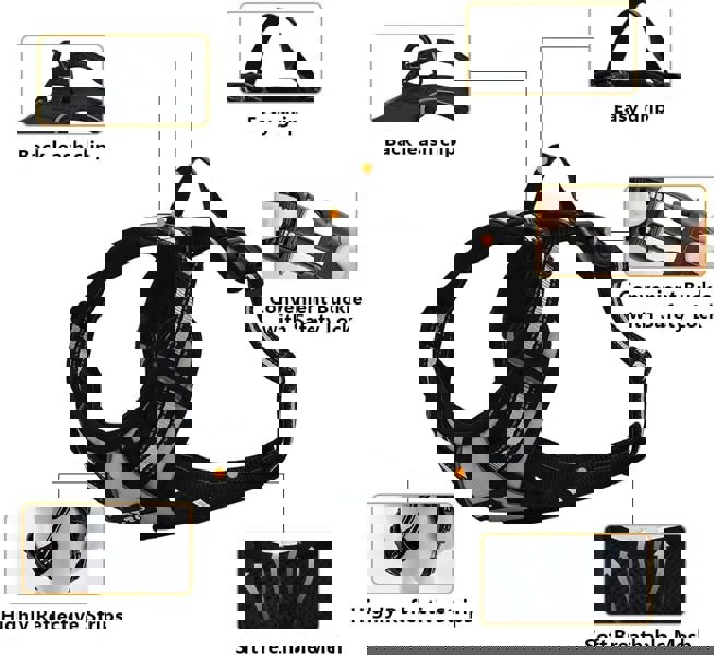 BYTO No Pull Harness Set Reflective Strips 5ft Dog Lead Medium Black