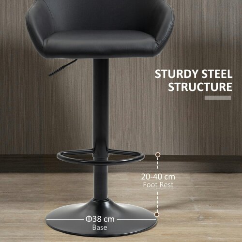Wyld Haus Falani Set Of 2 Black Faux Leather Adjustable Bar Chairs With Armrests
