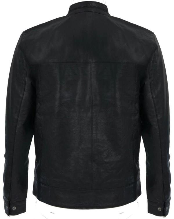 Infinity Leather Mens Leather Mandarin Collar Black Biker Jacket