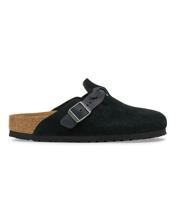 Birkenstock Boston Braided Suede Leather Womens Clogs - Black - CHO - Designer Womens Clogs