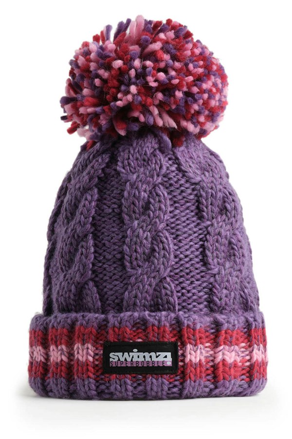 SuperBobble Cable Knit Beanie Bobble Hat - Berries