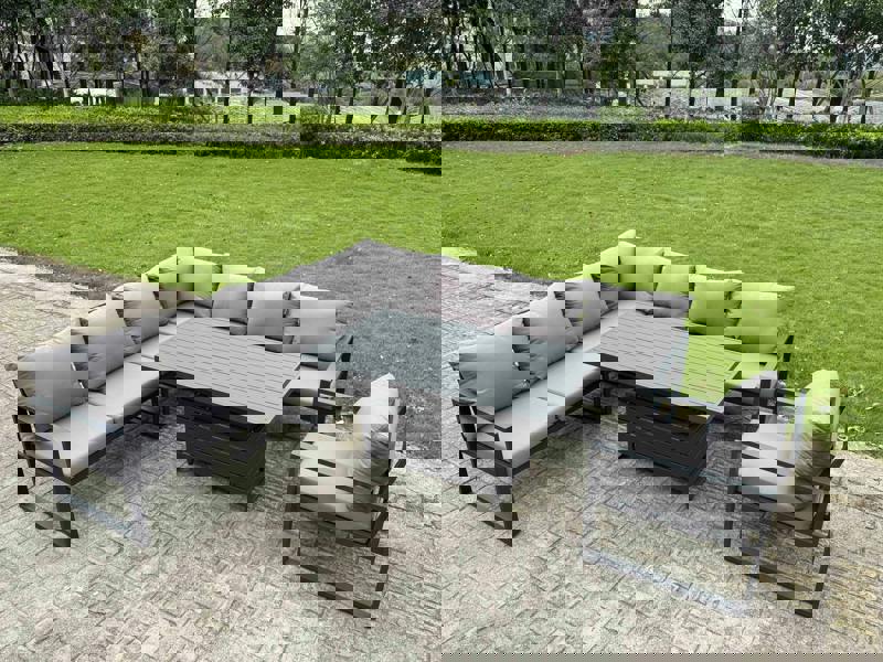 Fimous 8 Seater Aluminium Garden Furniture Set with Adjustable Rising Dining Table - Dark Grey