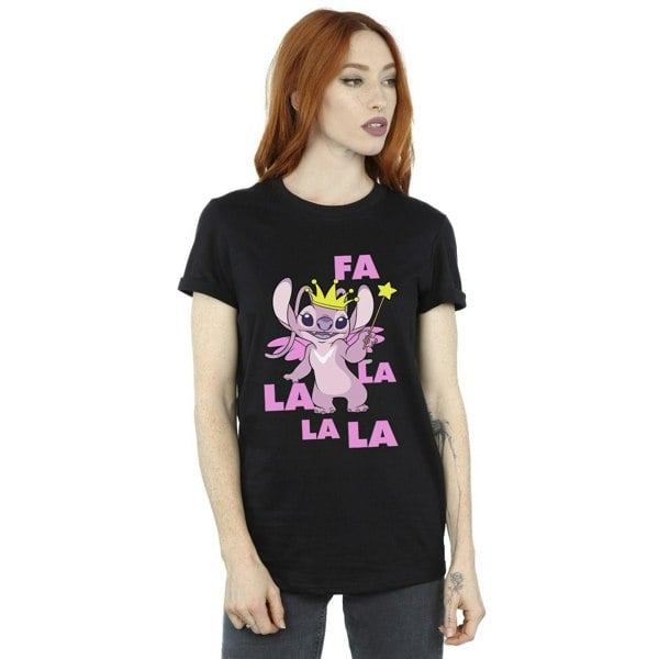 Disney Womens/Ladies Lilo & Stitch Angel Fa La La Cotton Boyfriend T-Shirt - Black