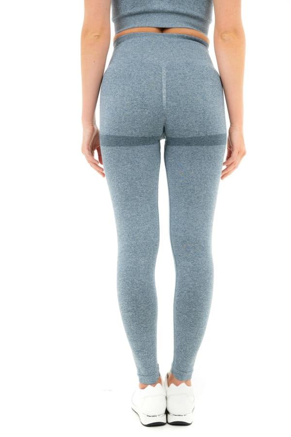 Smart Living Women's High Waist Solid Marl Leggings with Bum Lift - Blue Marl