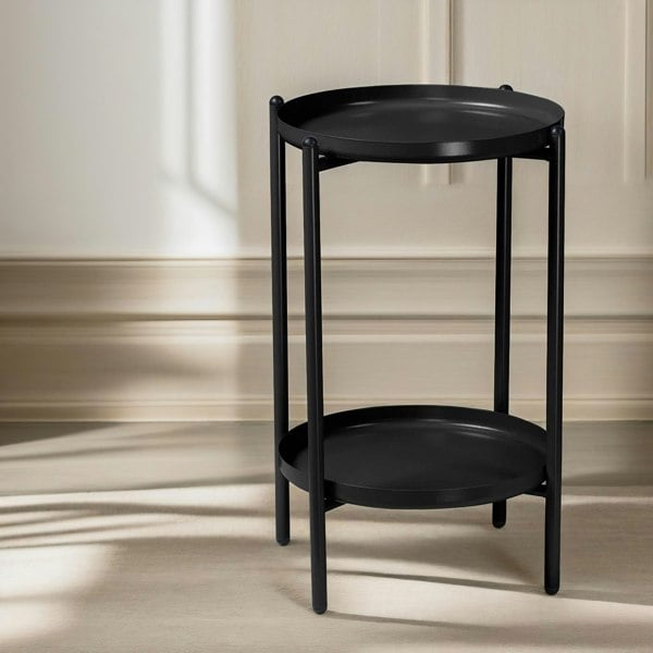 Rafaelo Mobilia 2 Tier Round Metal Coffee Table Black