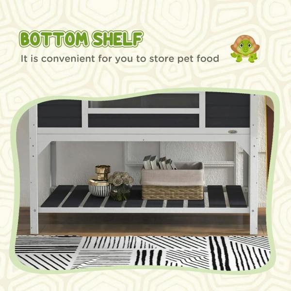 Tortoise enclosure bottom shelf with storage area and raised frame