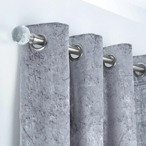 A.Unique Home Gem Crystal Extendable Curtain Pole (25/28mm) (Brushed Steel,70cm - 120cm)