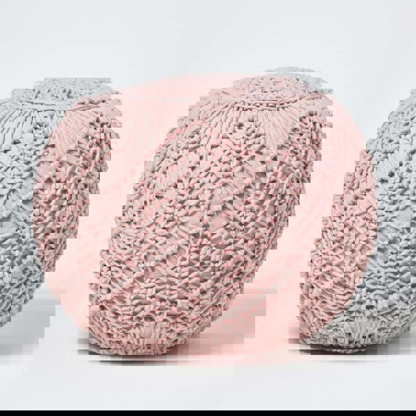 HOMESCAPES Macrame Knitted Pouffe Been Filled Crochet Round Footstool 100% Cotton Braided Design