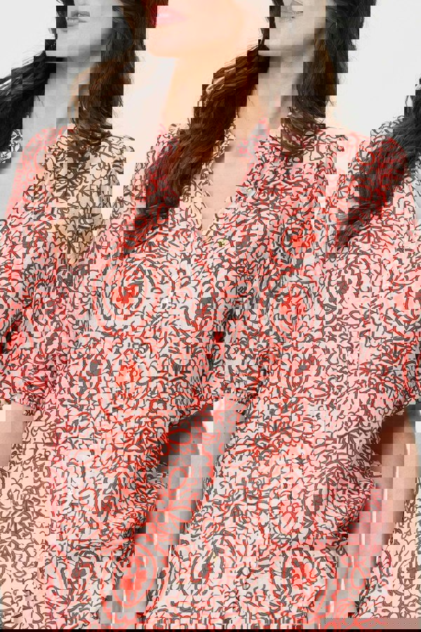 Red | Printed Puff 1/2 Sleeve Button-Up Shirt