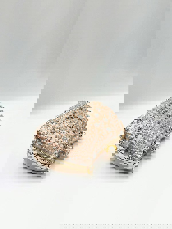 SVNX Floral Beaded Clutch Bag In Champagne