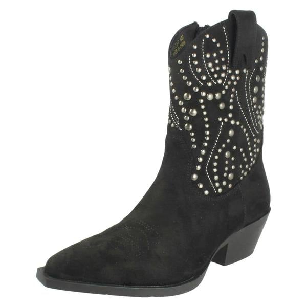 Spot On Ladies Spot On Stud Detailed Small Heel Zip Ankle Cowboy Boots F51257