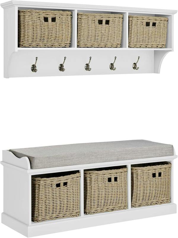 Statement Furniture Tetbury Large Hallway Set with Strong Storage Baskets and Cushion Seat