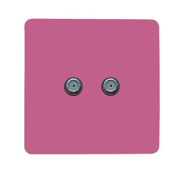 Trendi Switch 2 Gang Male F-Type Satellite Television Socket in Candy Pink