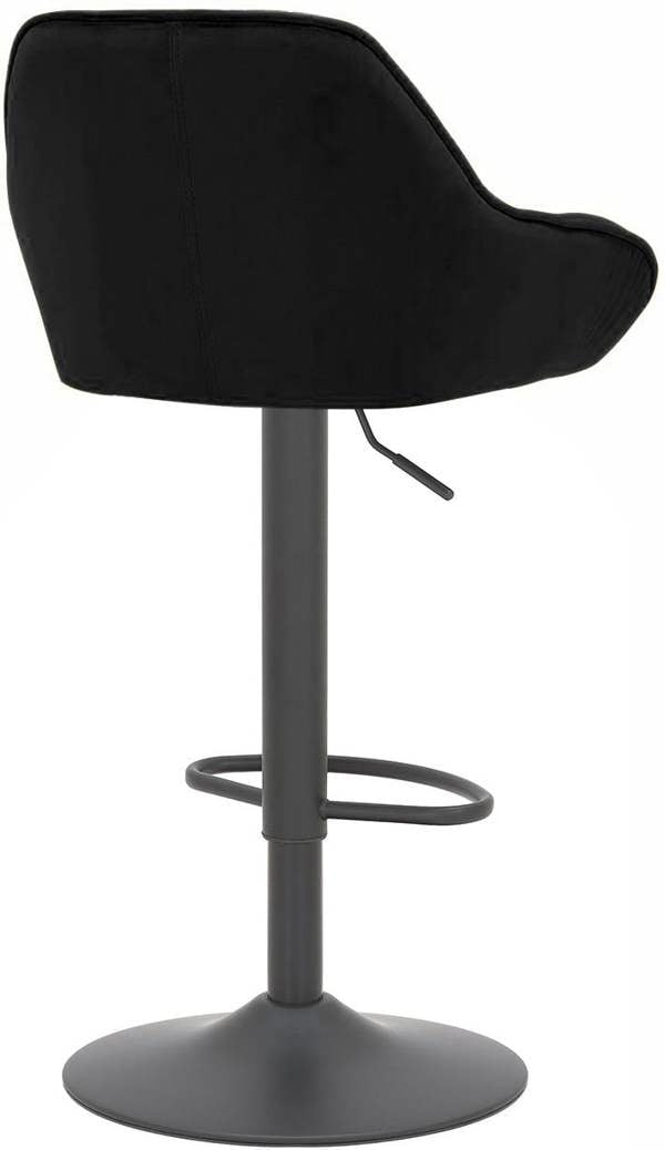 Lamboro Velluto Velvet Kitchen Bar Stool, Matt Black Stem & Base, Adjustable Gas Lift With Backrest, Breakfast Bar Stool - Black