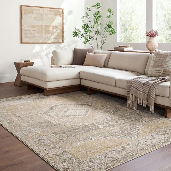 Livabliss Fifth Avenue-Vintage Grey Taupe Off-White Traditional Boho Fringe Rug