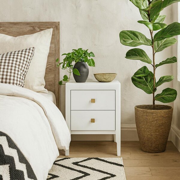 Wyld Haus Paraty White Wood Grain Two Drawer Bedside Table