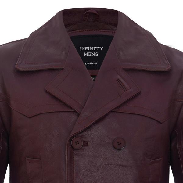 Infinity Leather Mens Cow Hide Dr Who Naval German Pea Coat Leather Jacket