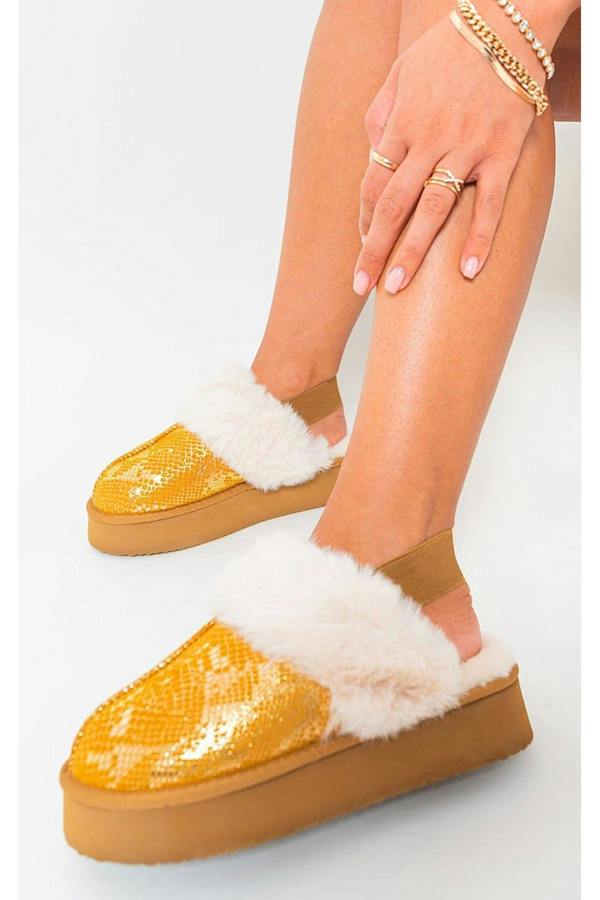Noelle Sequin Faux Fur-cuff Back Strap Boots - Camel