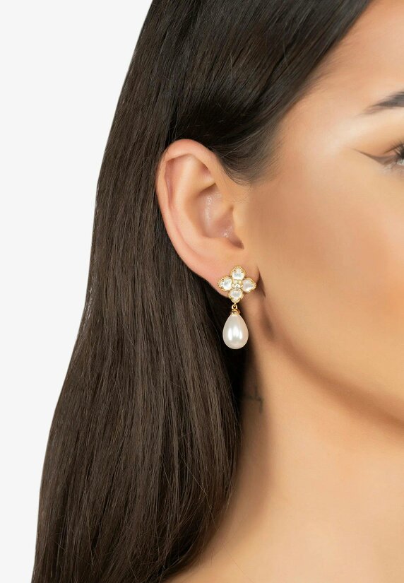 Latelita Flower Clover Pearl Drop Earrings Mother Of Pearl Gold