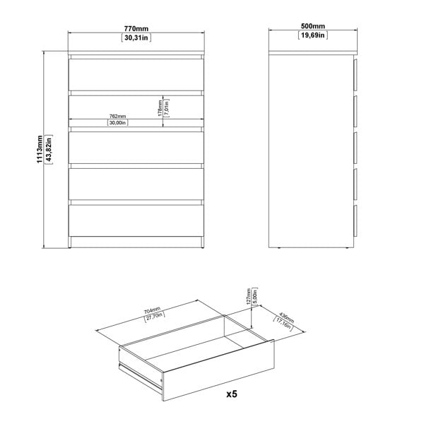 Furniture To Go Naia Chest of 5 Drawers in Cashmere Jackson Hickory