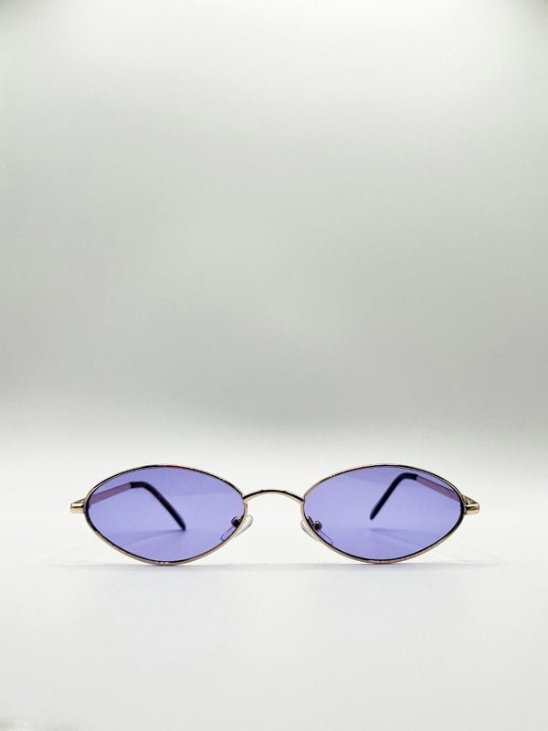 SVNX Metal Oval Frame Sunglasses with Lilac Lenses