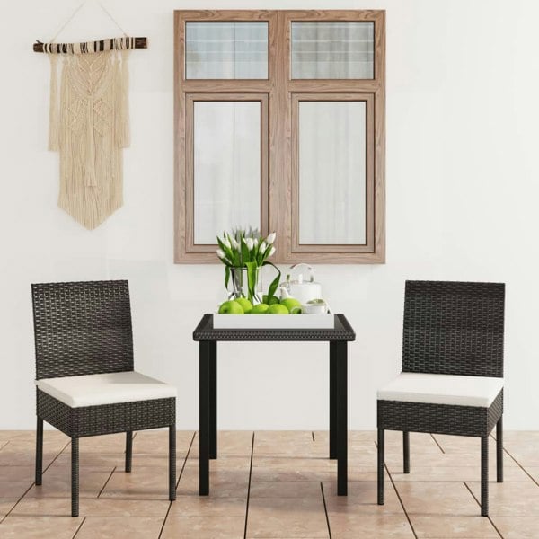 Berkfield 3 Piece Outdoor Dining Set with Cushions Poly Rattan Black