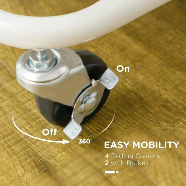 White caster wheel with swivel motion and locking brake on rolling trolley