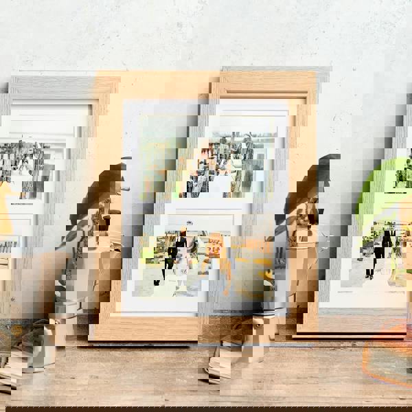 MijMoj Design Solid Oak Double Picture Frame with Mount - For 6x4" Photos, Natural Finish