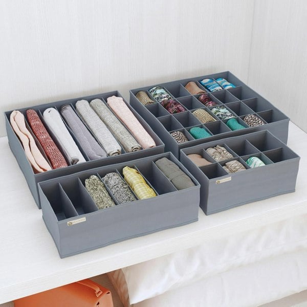 DS Living Folderable Clothes Drawer Organiser Storage Set of 4 Grey