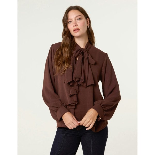 Blue Vanilla Ruffle Pussy Bow Blouse