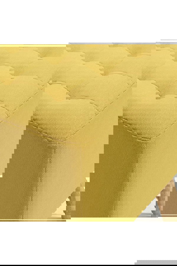 Living and Home Bright Yellow Linen Padded Wooden Leg Square Footstool