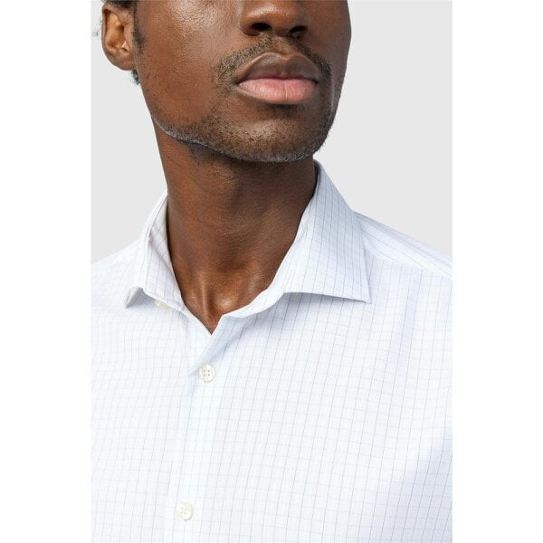 Alexandre Silver Alexandre Tailored Fit White/Blue Non-Iron Grid Check Shirt